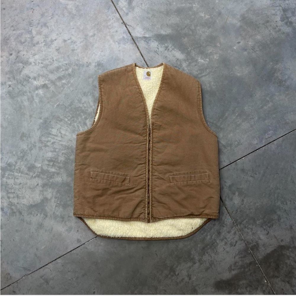 Vintage Carhartt Tan Canvas Vest with Sherpa Lining